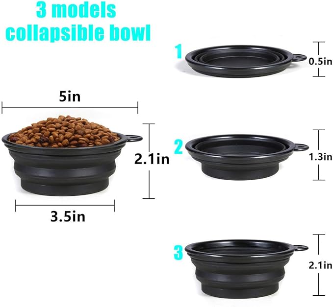 Collapsible Dog Bowl,2 Pack Portable and Foldable Pet Travel Bowls Collapsable Dog Water Feeding Bowls Dish for Dogs Cats and Small Animals,with Lids (Small, Black+White)