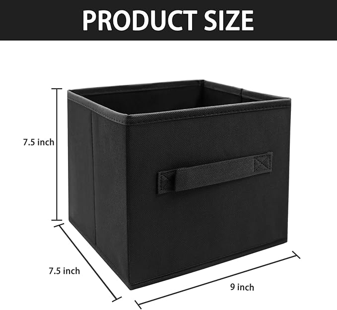Black Storage Bins 9.0"x7.5"x7.5" Small Size Fabirc Foldable Closet Toy Organizer Collapsible Cloth