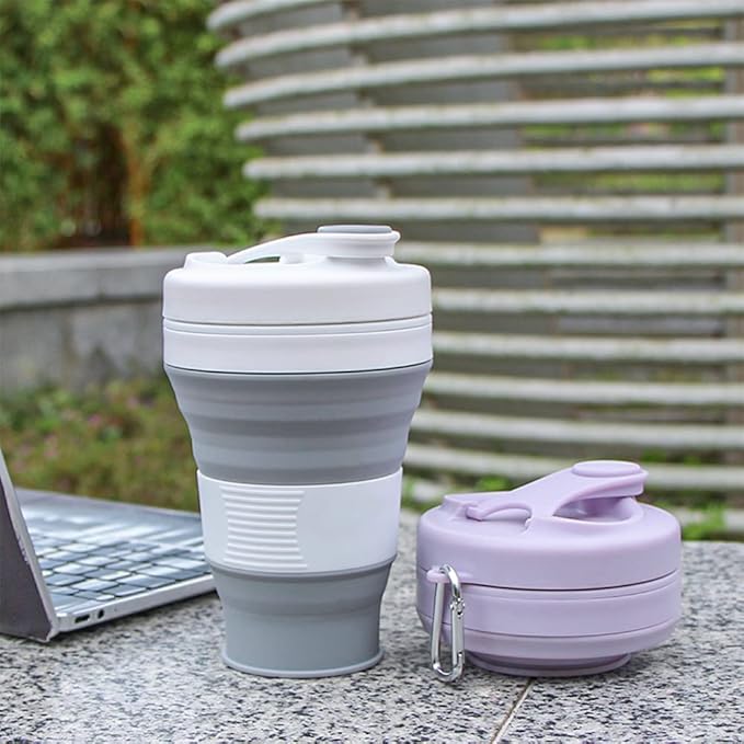 Silicone Coffee Cup with Straw lid Collapsible Cups for Traveling 20oz Lightweight Folding Water Mug for Picnic Hicking Camping Climbing