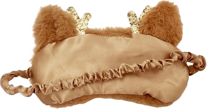 Cute Reindeer Plush Sleep Mask - Golden Deer Eye Mask, Fluffy Soft, Blindfold, Travel for Kids, Girls and Adults - Gold