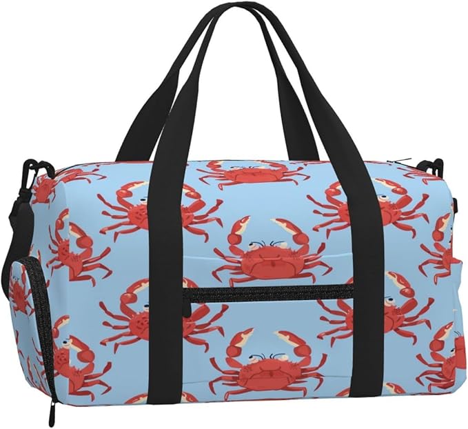 Sports Gym Bag Ocean Animal Red Crabs Travel Duffel Bag With Shoe Compartment Shoulder Strap, Lightweight Water-Resistant Weekend Overnight Totes For Women Men