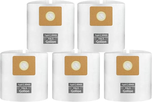 for Shop Vac Bags 3 Gallon, Type C - 90669 9066900 9066933 Vacuum Cleaner Disposable Collection Filter Bags 5 PCS