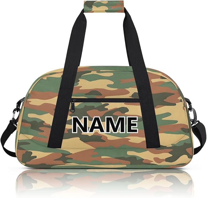 Camouflage Mini Gym Bag 18 inch for Women Men Waterproof Custom Green Camouflage Travel Duffel Bag Carry On Overnight Tote Nurse Bag for Work Fitness Hiking