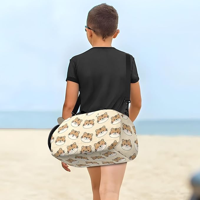 Cartoon Tiger Print Kids Sports Duffle Bag for Boys Girls Toddler Weekender Overnight Bag with Shoe Compartment & Wet Pocket Kids Dance Bag for Gym Dance Sport Travel