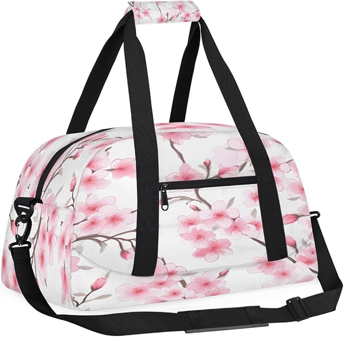 Duffle Bag for Women Men, Pink Cherry Blossoms In Spring Gym Bag for Travel Sports, Lightweight Waterproof Weekender Overnight Bags with Adjustable Strap