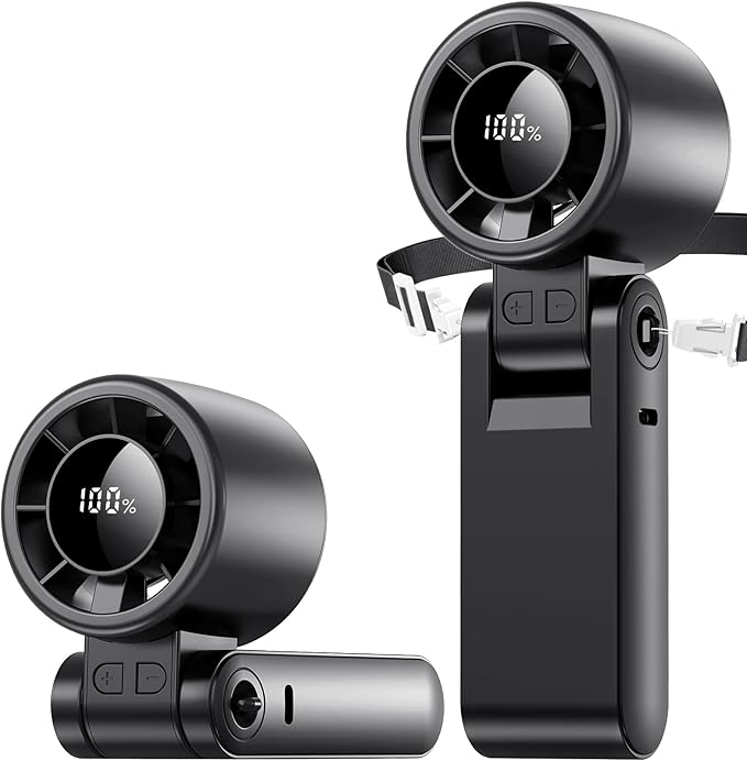 Portable Turbo Handheld Fan [15000 RPM], 5200mAh Battery, 12H Runtime, 3-in-1 180°Foldable Personal Fan, Turbo Tech Cooling for Outdoor, Travel, Work, Makeup-Black