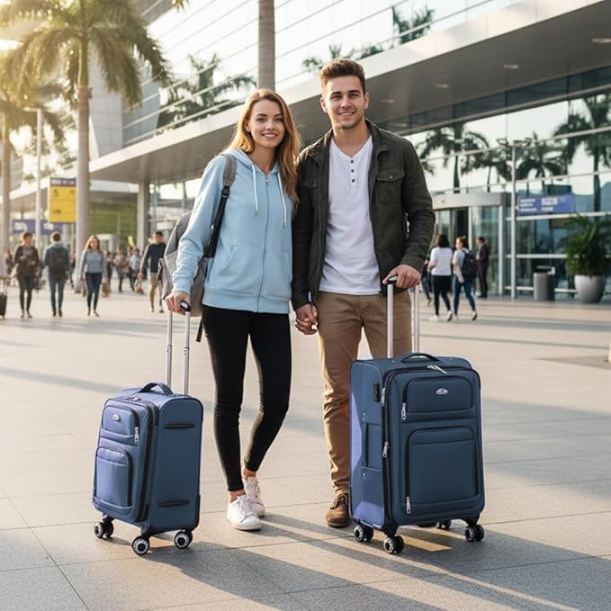 Softside Luggage Sets 2 Piece,Expandable15% Lightweight Durable Suitcase Sets Double Spinner Wheels w/Combination LOCK （Blue,20in/26in）