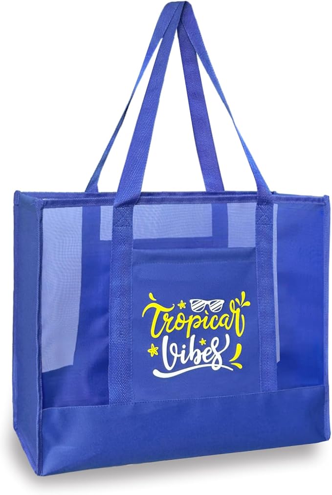 Reusable Large Beach Bags With 2 Pockets & Zipper, Lightweight Beach Tote for Poolside, Trip/swim