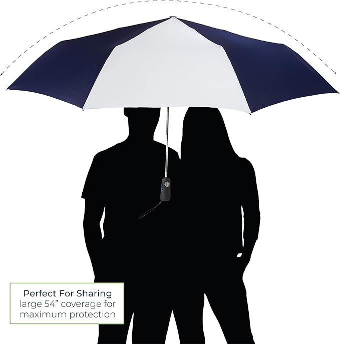 Totes Folding Golf Umbrella Water Repellant, Auto Open/Close, UV Sun Protection, 54-Inch, Navy/White