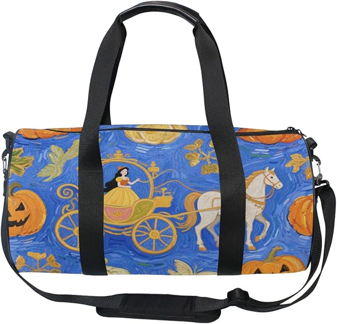 Princess Carriage Blue Art Painting Waterproof Travel Bag Gym Workout Bag
