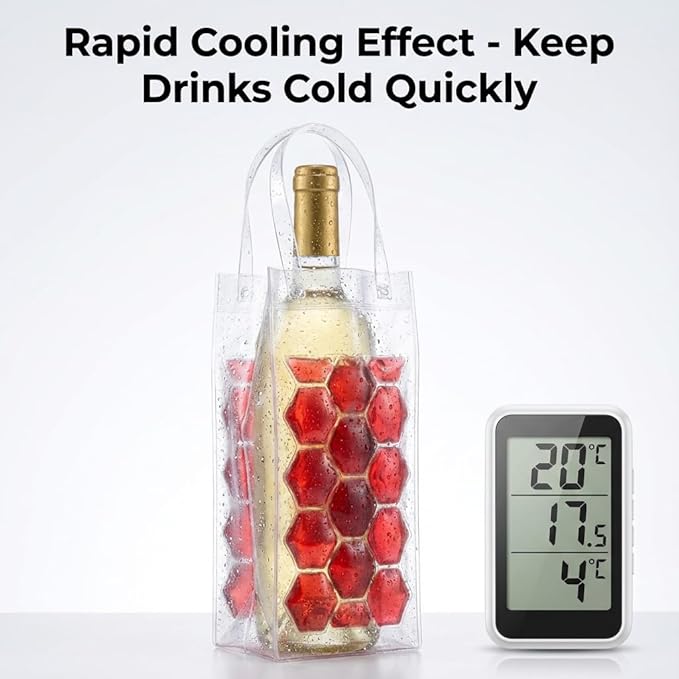 Portable Wine Chiller Bag - Collapsible Clear PVC Ice Bucket for Champagne & Beer - Reusable Wine Cooler Sleeve with Handle - Leakproof Carrier Tote for Picnics, BBQ, BYOB & Outdoor Parties (red)