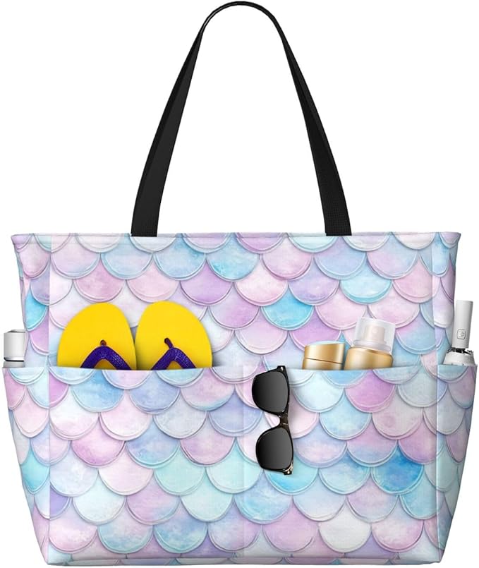 Large Beach Bag for Women Waterproof Foldable Travel Shoulder Tote Bag with Pocket for Weekender Pool Vacation