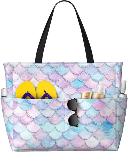 Large Beach Bag for Women Waterproof Foldable Travel Shoulder Tote Bag with Pocket for Weekender Pool Vacation