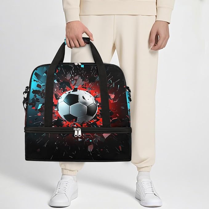 Football Break Sports Duffel Bag Lightweight Gym Bag with Shoe Compartment Waterproof Travel Weekender Bag for Women and Men