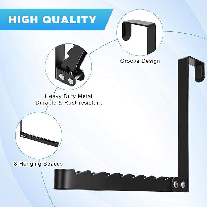 FYY Over The Door Hooks Hanger, 2 Pack Collapsible Folding Over Door Clothes Drying Rack Space Saving Laundry Hanging Storage Hook for Clothing, Coats, Towels for Bedroom Bathroom Black