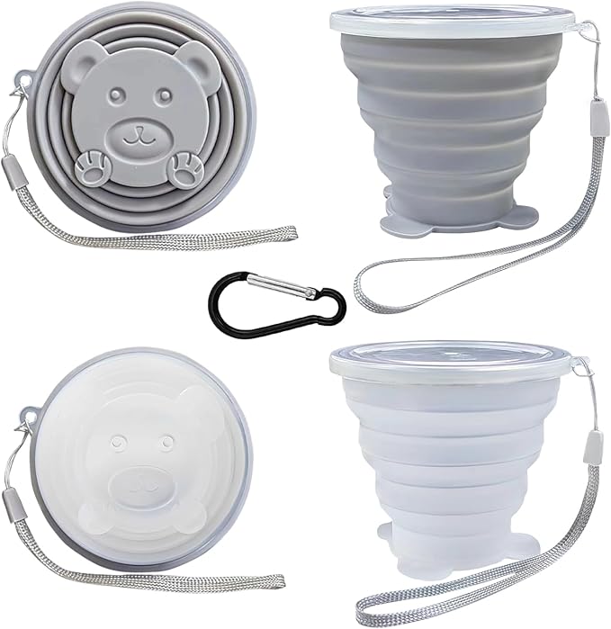 Collapsible Cups-Silicone Foldable Cup-Expandable Folding DrinkingCup Reusable Portable Mugs-Cup For Travel, Camping, Hiking, Beach, Holiday Vacation, Outdoor Sports (GreyWhite)