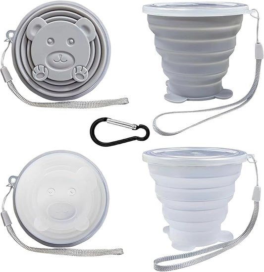 Collapsible Cups-Silicone Foldable Cup-Expandable Folding DrinkingCup Reusable Portable Mugs-Cup For Travel, Camping, Hiking, Beach, Holiday Vacation, Outdoor Sports (GreyWhite)
