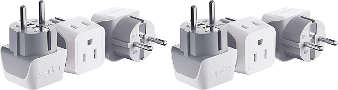 Ceptics Schuko Germany, France Plug Adapter, Dual Input - Ultra Compact Light Weight - USA to Russia, South Korea Travel Adaptor Plug - Type E/F (6 Pack)