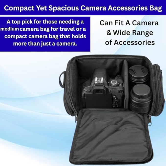 Medium Padded Camera Bag with Shoulder Strap – DSLR & Mirrorless Camera Carrying Bag, Lightweight Protective Crossbody Camera Bag