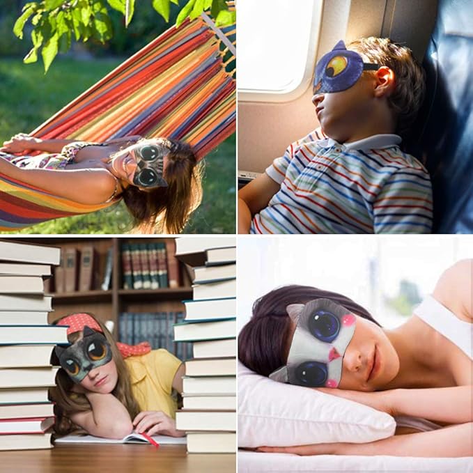 HYCLES Sleep Mask for Kids Sleeping Eye Cover Cute Cartoon Animal Funny 3 Pcs Blindfold Eyeshade for Men Women Plane Travel Game Nap Night Sleeping