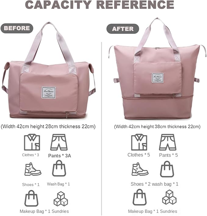 Large Capacity Travel Bag, Foldable Travel Bag, Expandable Travel Duffel Bag, Collapsible Waterproof Large Capacity Travel Handbag, Overnight Bag for Women and Man