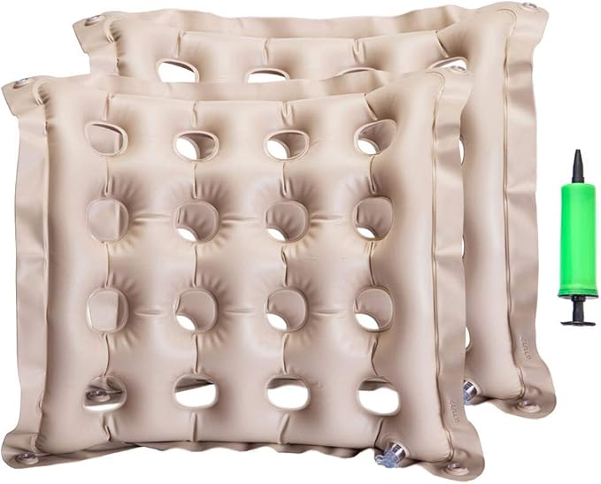Inflatable Seat Cushion Portable Chair Cushion for Office Wheelchair Travel Cars Airplanes Coccyx Tailbone Sciatica Ideal for Daily Use Prolonged Sitting Relief, 2Pack Khaki