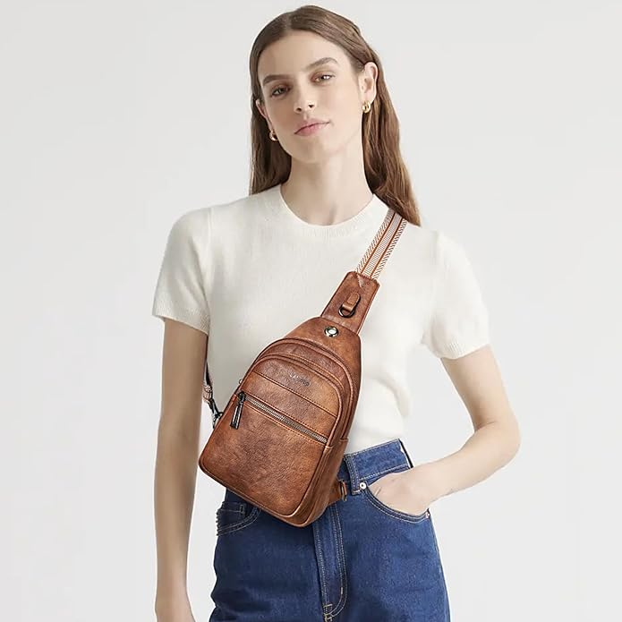 Sling Bag For Women Faux Leather Small Casual Daypack Backpack Fanny Pack Crossbody Chest Bags Purse