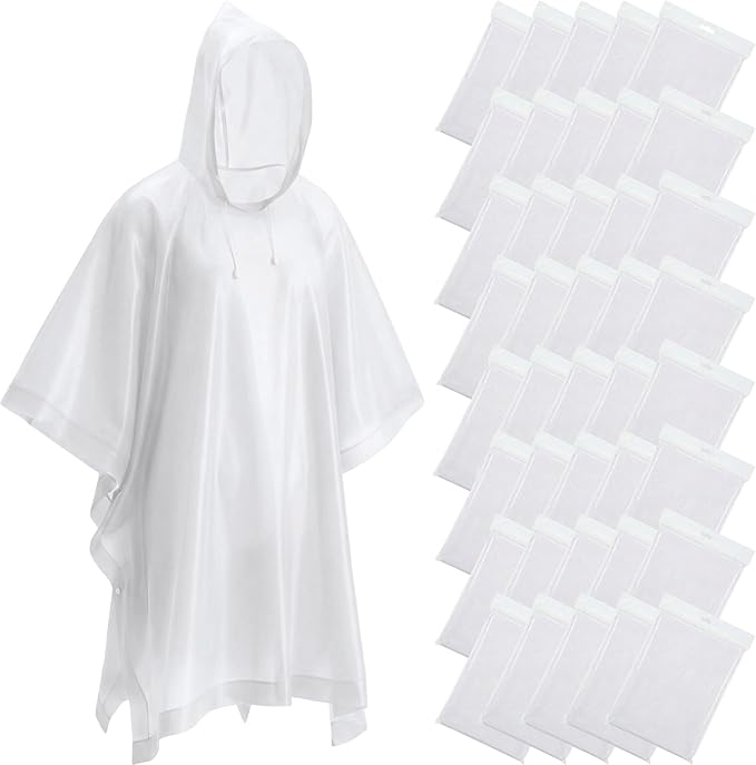 Zhehao 40 Pcs Rain Ponchos for Adult Homeles Bulk Reusable Raincoat with Drawstring Waterproof Plastic Raincoat for Men Women