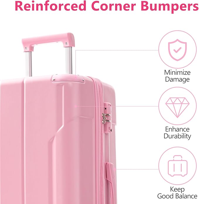 28 Inch Large Checked Luggage Hardside Suitcase with Spinner Wheels, Pink Lightweight Expandable Hard Shell ABS Suitcases with TSA Lock, Large Travel Luggage for Women, Men