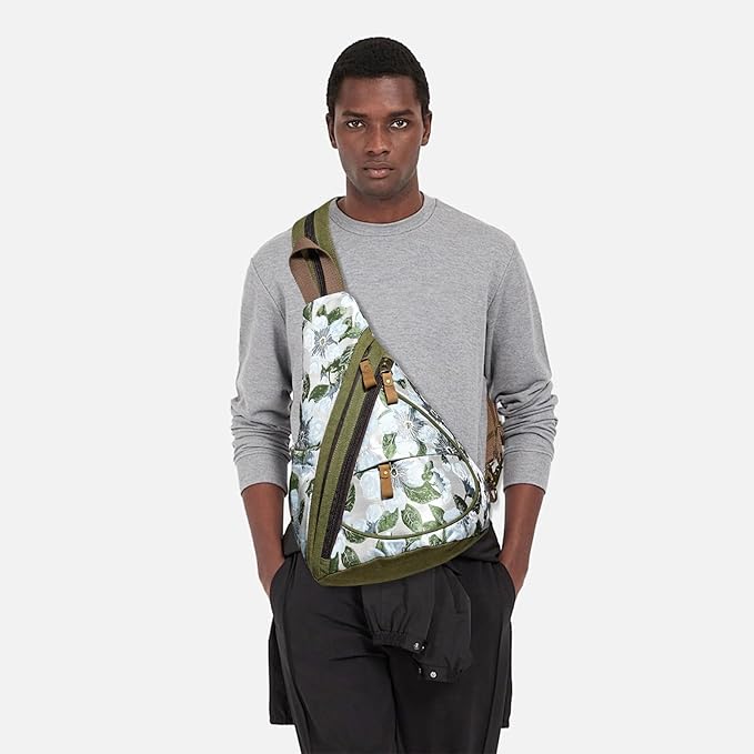 KL928 Canvas Sling Bag - Small Crossbody Backpack Shoulder Casual Daypack Rucksack for Men Women(Embroidery Green)