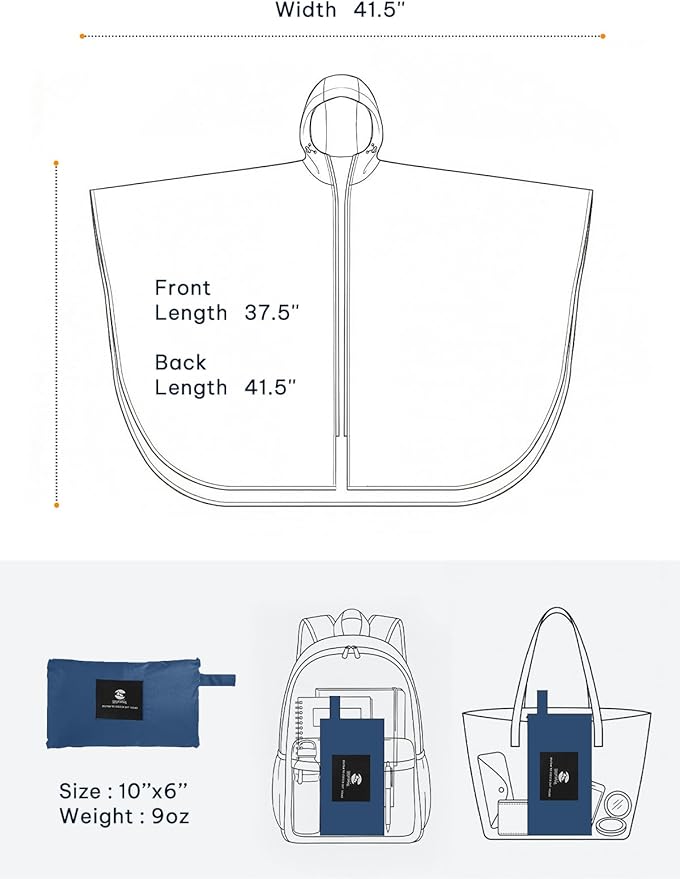 SaphiRose Lightweight Waterproof Rain Poncho for Adults with Hood Portable Rainwear for Outdoor