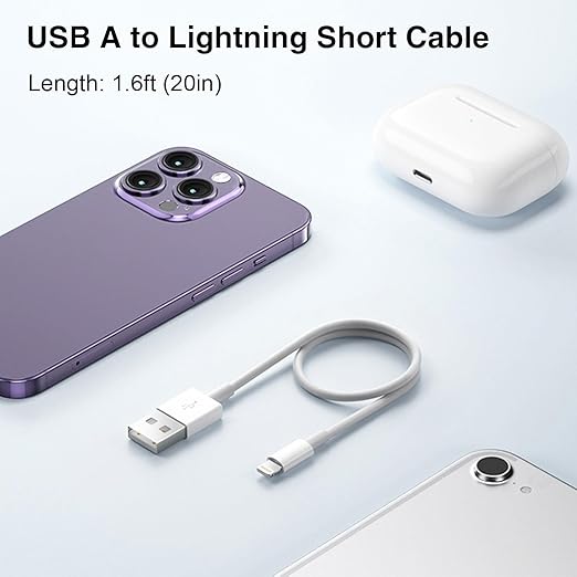 Short CarPlay Lightning Cable, 20 inch USB A to Lightning Cable for Apple iPhone 14, 14 Plus, 14 Pro Max, 13, SE 2nd/12/11/Xs/XR/8/7, iPad Air 4/5/ 6/7/8, Mini 2/3/4/5 Charger Cord, Car Charging Cable