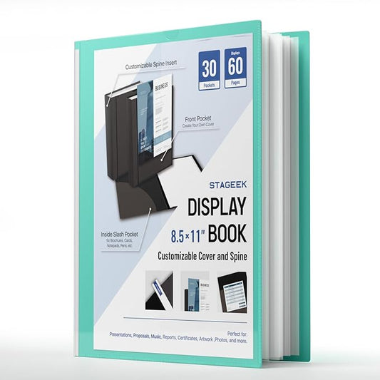 30-Pocket Portfolio Binder Display 60 Pages, 8.5x11 Binder with Plastic Sleeves, Art Portfolio Folder with Clear Sheet Protectors, Presentation Book for Artwork, Document Organizer