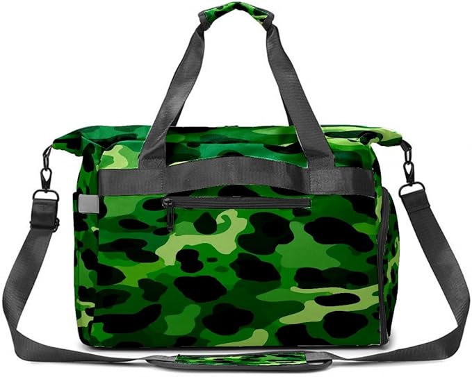 Cool Leopard Green Gym Bag for Women & Tennis Bag, Large Sports Duffel Bag Waterproof with Ventilated Shoe Compartment & Front Racket Sleeve, Lightweight Travel Weekender Overnight Bag