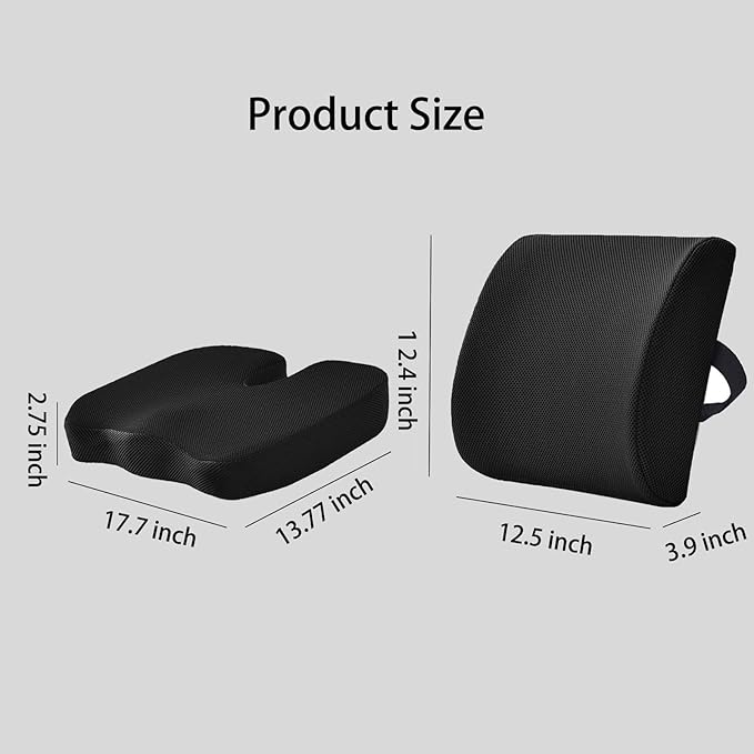 WMM Seat Cushion & Lumbar Support Pillow for Office Chair, Car Seat Wheelchair Travel, Reduce Tailbone Pressure for Lower Back, Tailbone, Sciatica, Hip Pain Relief