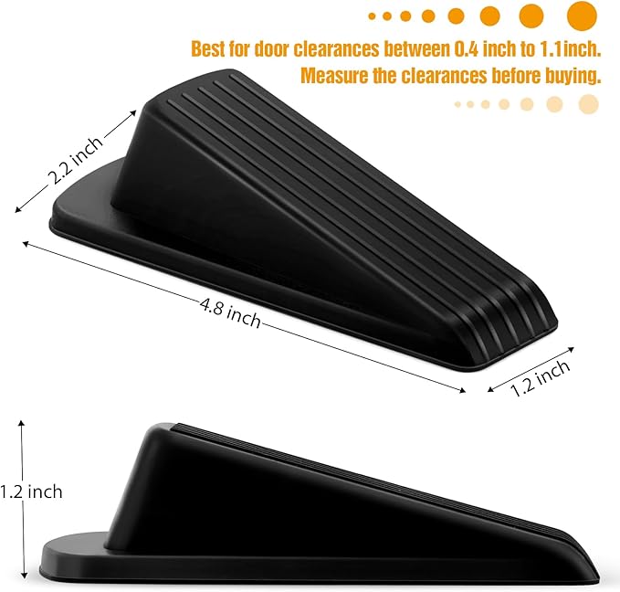 Crosize 3 Pack Rubber Door Stoppers for Floor, Door Stop Wedge for Heavy Duty Door, Black