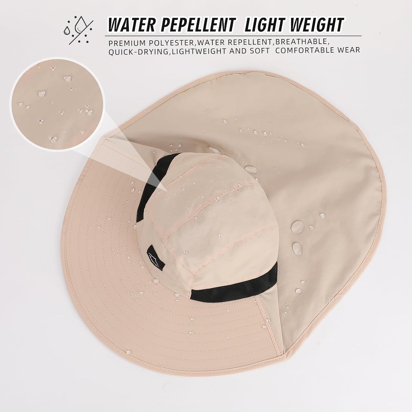 Rosoz Outdoor Sun Hat for Men Women, UPF50+ Protection Safari Cap Wide Brim Mesh Fishing Hat with Neck Flap Beach Garden