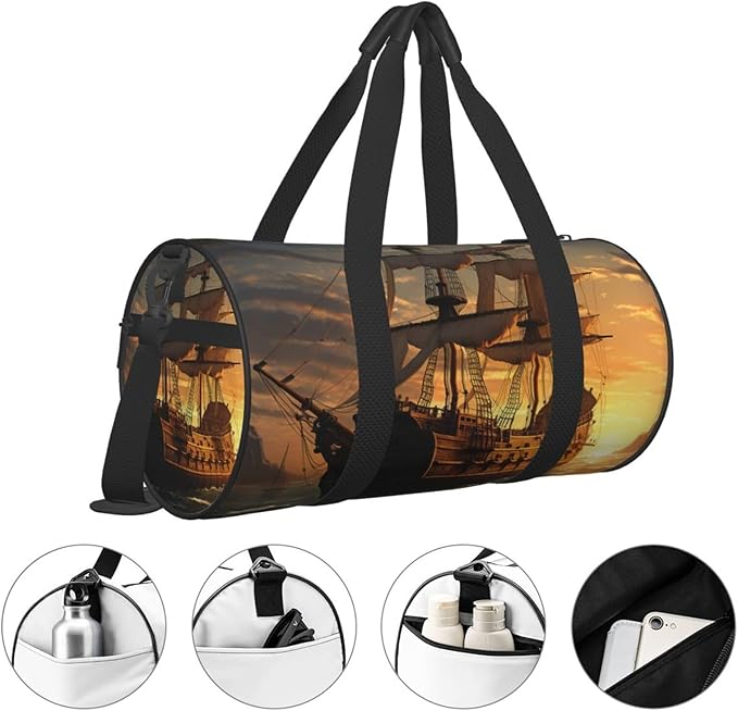 Fantasy pirate ship Travel Duffle Bag for Women, Weekender Carry On Tote Bags Foldable Personal Item Travel Bag with Adjustable Strap, Sport Gym Bag for Men,Carry On Overnight Bag