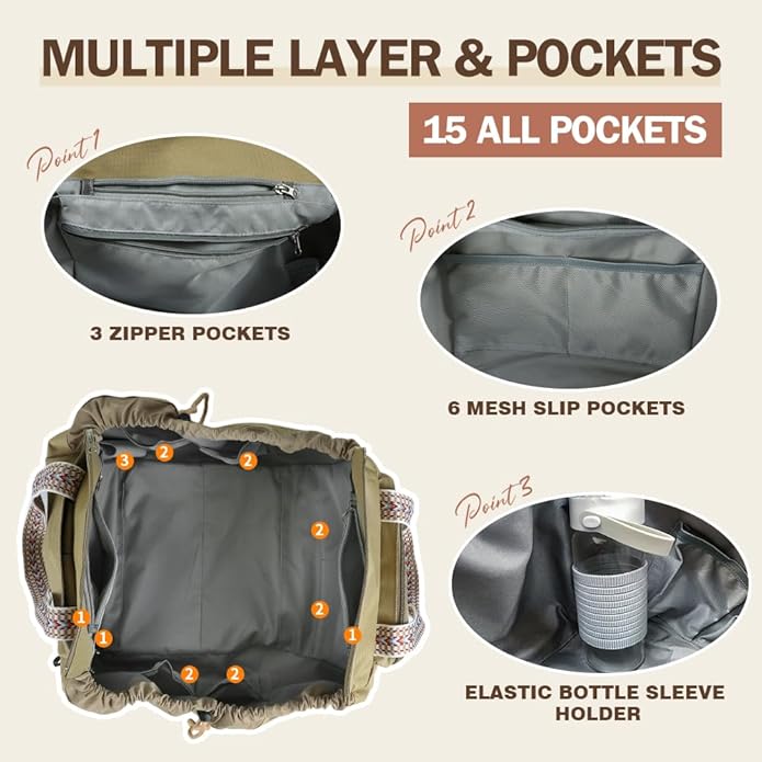 Travel Duffel Bag Weekender Bags for Women, Expandable Tote Handbag Diaper Bag Backpack Shoulder Bag for Car Work Daily