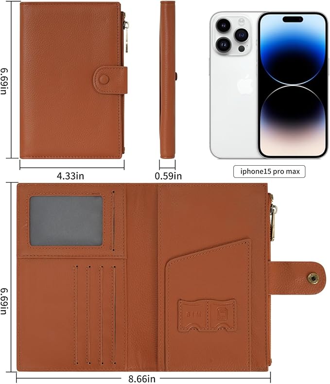 WASON Leather Passport Cover Travel Wallet RFID Blocking – Passport Holder Slot with Zipper Pocket for lD, Boarding Pass,Ticket, Cash, SD Card, Travel Essentials for Men and Women (Brown)