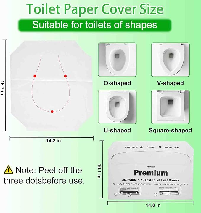 Disposable Toilet Seat Cover(2500Pcs, 10 Packs of 250), Disposable Toilet Seat Covers Flushable, Paper Toilet Seat Liners for Public, Commercial Wall Dispenser, 16.7 x 14.2in Half-Fold