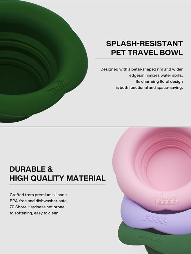 Silicone Collapsible Dog Bowls, No Splash Spill Proof Dog Travel Bowls Integrated Molding Portable Pet Bowl for Outdoor Camping Hiking (Green, S)