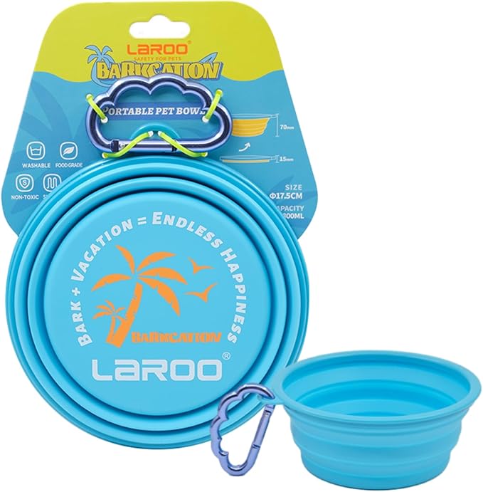 LaRoo Collapsible Dog Bowl, Large Travel Bowl(28 OZ) for Large/Medium Dogs, Foldable Dog Travel Bowl, Portable Pet Water Food Bowl with Clasp, Pet Cat Feeding Cup Dish for Traveling, Walking, (Blue)