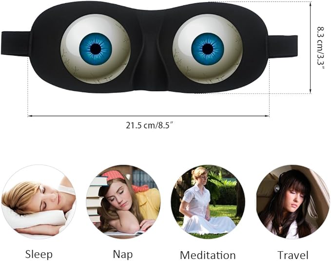 Tphon Eye Sleep Mask Funny Blindfold for Women Men Kid, Upgraded 3D Contoured 100% Blackout Sleeping Mask with Adjustable Strap, Soft Night Blindfold Eye Shades for Travel Naps Shift Works Games