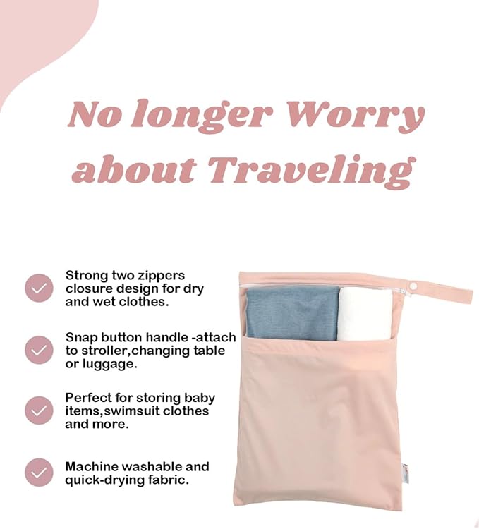 Wet Dry Bag Reusable Waterproof Swimming Bag Travel Beach Pool Yoga Gym Bag for Baby Cloth Diaper Swimsuits Wet Clothes Two Zipper Pockets 3 Pack 3L25