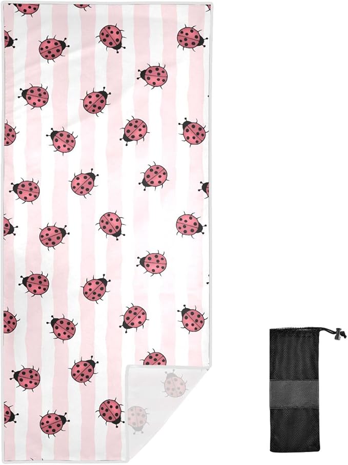Ladybug Microfiber Beach Towel Absorbent Bath Towel Quick Dry Ultra Thin Towel for Gym Yoga Swim- 30x60in