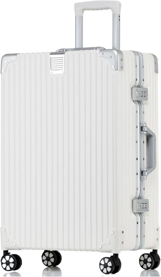 HotWay 28 Inch Checked in Luggage with Aluminum Frame,PC Hard Shell Suitcase with Spinner Wheels and TSA Lock, Large Suitcase for Travel, White