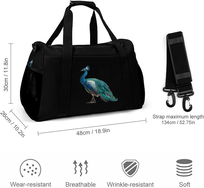 Peacock Bird Duffle Bag Gym Bag for Workout Travel Tote with Detachable Straps