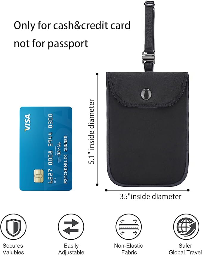 Hidden Bra Wallet, Travel Neck Pouch & Secert Money Pocket for Woman to Keep Valuables Safe for Secure Travel with Adjustable, Elastic Strap(Black)