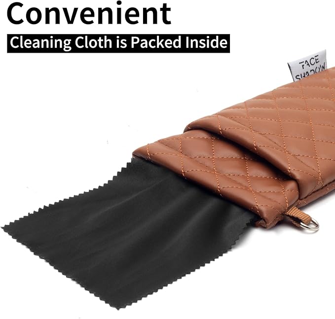 Face Shadow Double Glasses Case Soft Eyeglass Case For Women Men Squeeze Top Sunglasses Case With Cleaning Cloth